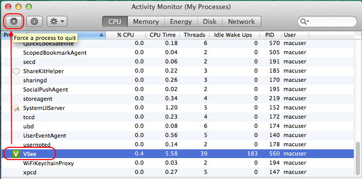 Screencap showing the Activity Monitor on a Mac