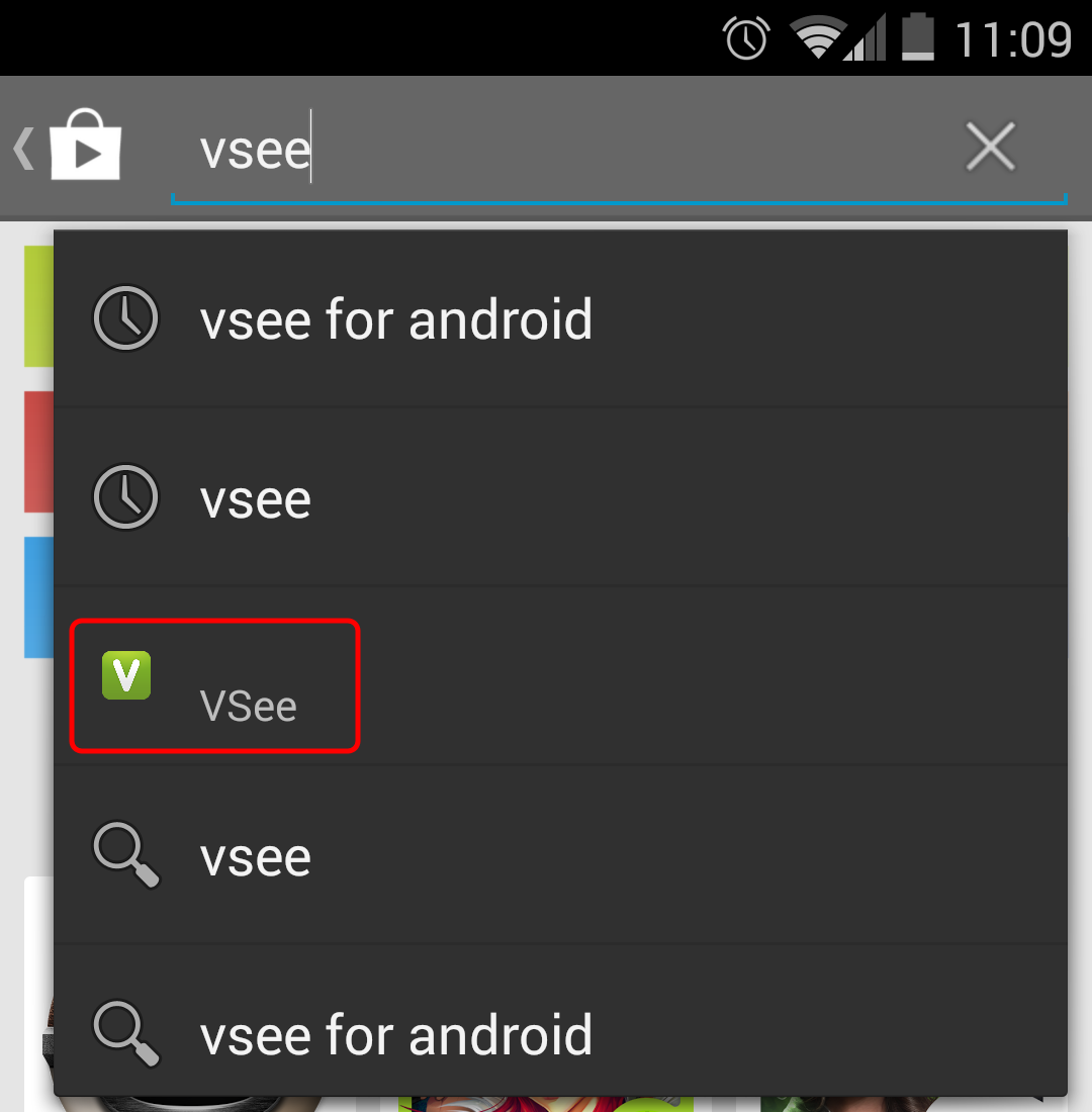 Screencap showing how to search for VSee