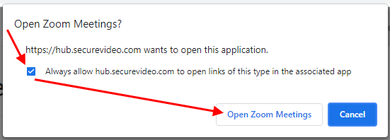Chrome prompt to open Zoom