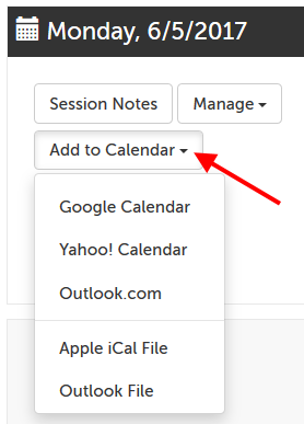 Calendars available to sync with session