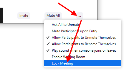 "..." menu, "Lock meeting" option