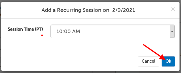 Add a Recurring Session modal 