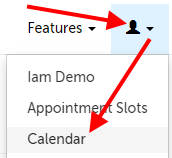 Arrow pointing at profile icon and then Calendar option
