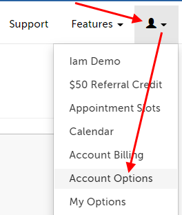 Arrow pointing at the profile icon and then Account Options