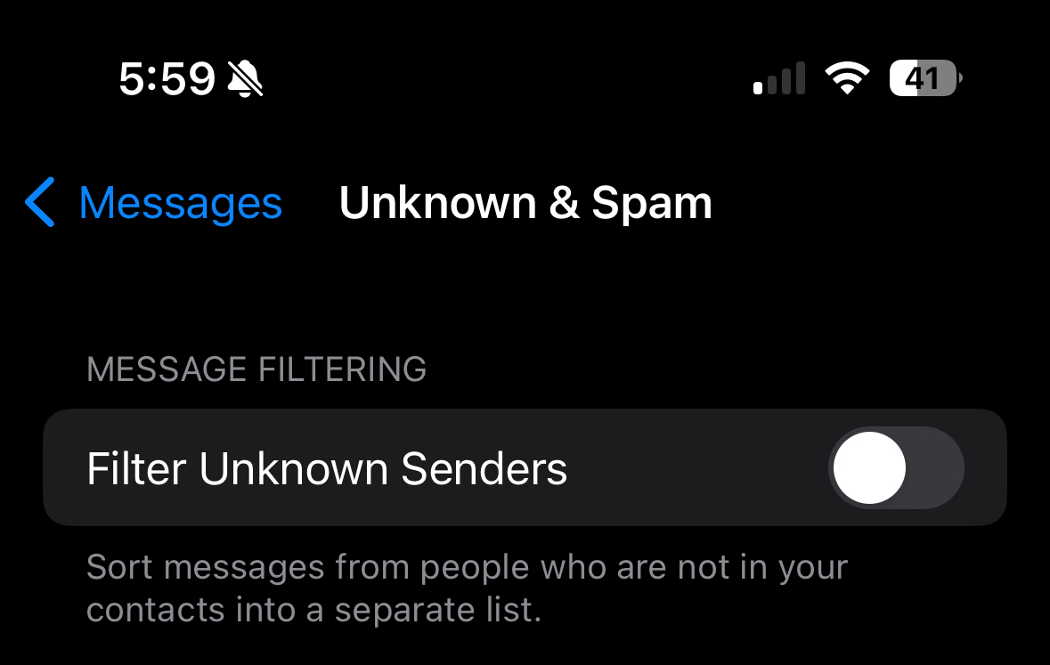 iOS: Filter Unknown Senders
